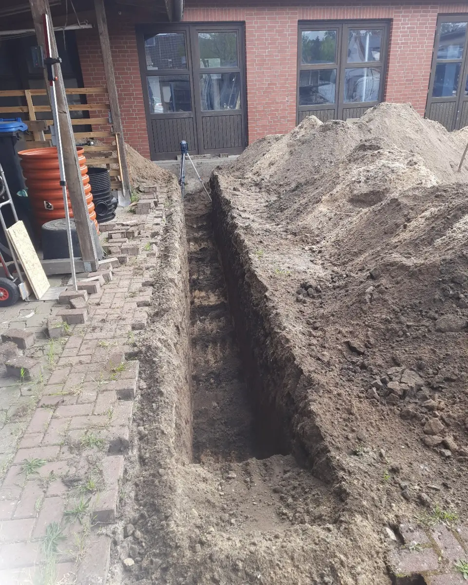 Ausgehobener Leitungsgraben zur Vorbereitung einer Rohrverlegung